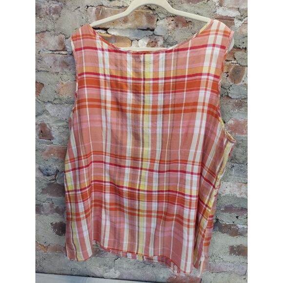 Eddie Bauer Womens Sleeveless Tank Top Blouse XXL Orange Plaid Cotton - Picture 3 of 3